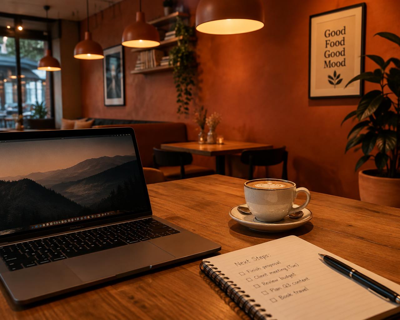 Evening work session with a cappuccino